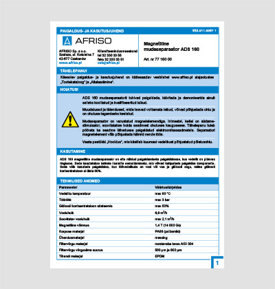 AFRISO Mehaaniline ja magnetiline filter ADS 160 paigaldus- ja kasutusjuhend