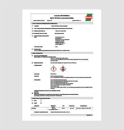 SOTIN K 30 Külma- ja korrosioonikaitse ohutuskaart