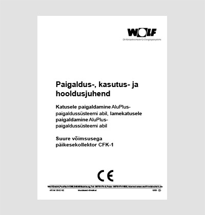 WOLF CFK-1 päikesekollektor paigaldus-, kasutus- ja hooldusjuhend