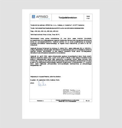 AFRISO termostaatiline liiniseadeventiil ATB vastavusdeklaratsioon