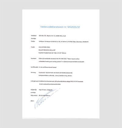 Jürgen Schlösser vastavusdeklaratsioon (kollektorid, kollektorikapid, paindetoed)