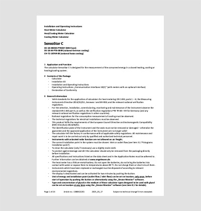 Soojusarvesti SENSUS PolluTherm F (Engelmann SensoStar C) paigaldusjuhend